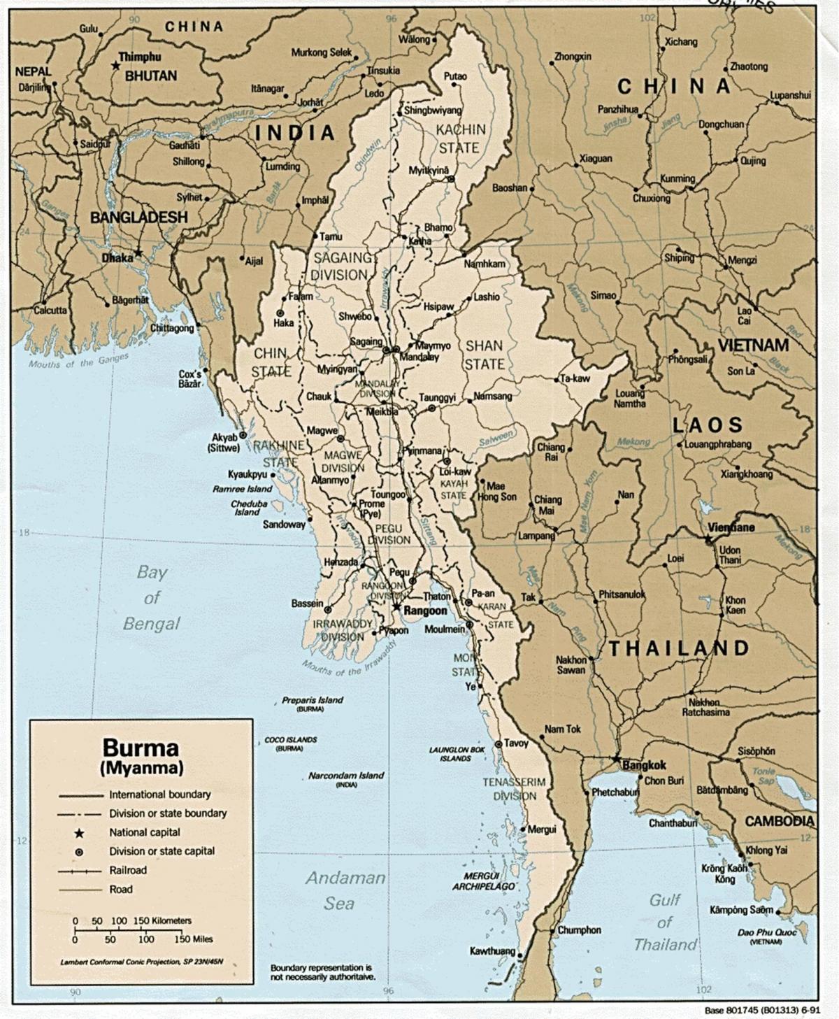 यांगून, बर्मा नक्शा